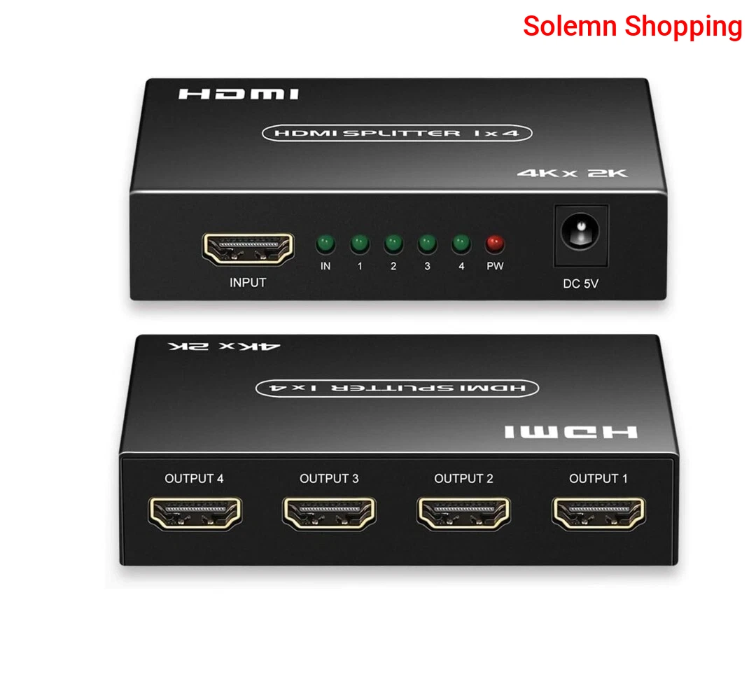 HDMI Splitter 1 In 4 Out, 1x4 HDMI Splitter Support 4K@60Hz Full HD 1080P & 3D